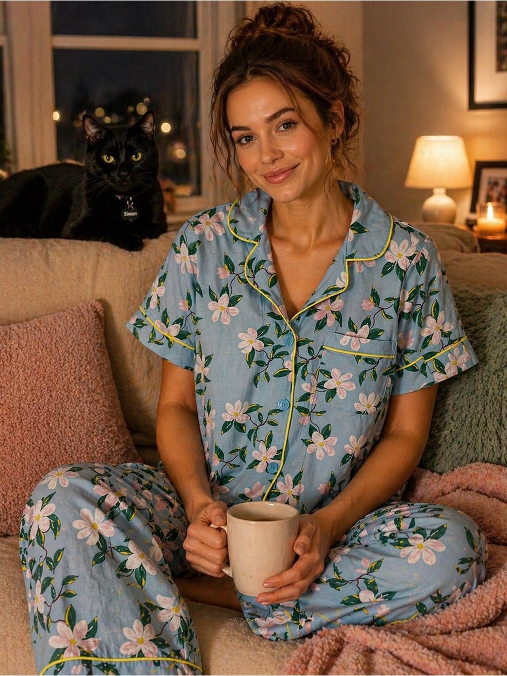 BedHead Pajamas Women’s Size Small Blue Floral Cotton Pajama Set Cozy Loungewear